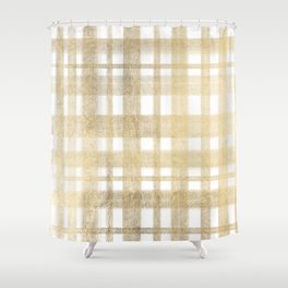 Elegant Gold White Geometric Plaid Pattern Shower Curtain