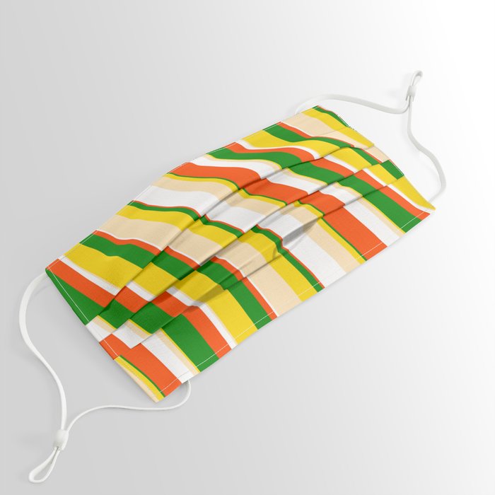 Eye-catching Yellow, Beige, White, Red & Green Colored Pattern of Stripes Face Mask