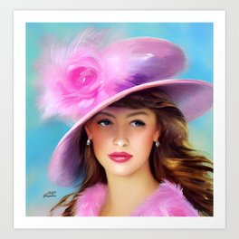 Pink and Purple Derby Feather Hat Art Print