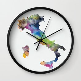Italy Wall Clock | Europe, Graphicdesign, Abstract, Stencil, Pop Art, Map, Landscape, Illustration, Watercolor, Digital 