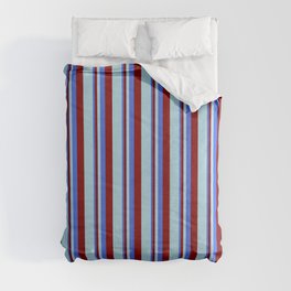 [ Thumbnail: Royal Blue, Maroon, and Light Blue Colored Lines Pattern Comforter ]