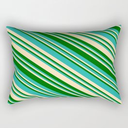 [ Thumbnail: Light Sea Green, Beige, and Dark Green Colored Lined Pattern Rectangular Pillow ]