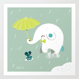Rainy Elephant Art Print