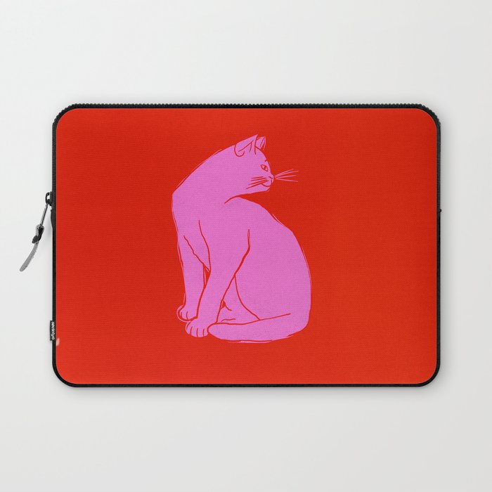 Pink Color Block Cat Laptop Sleeve