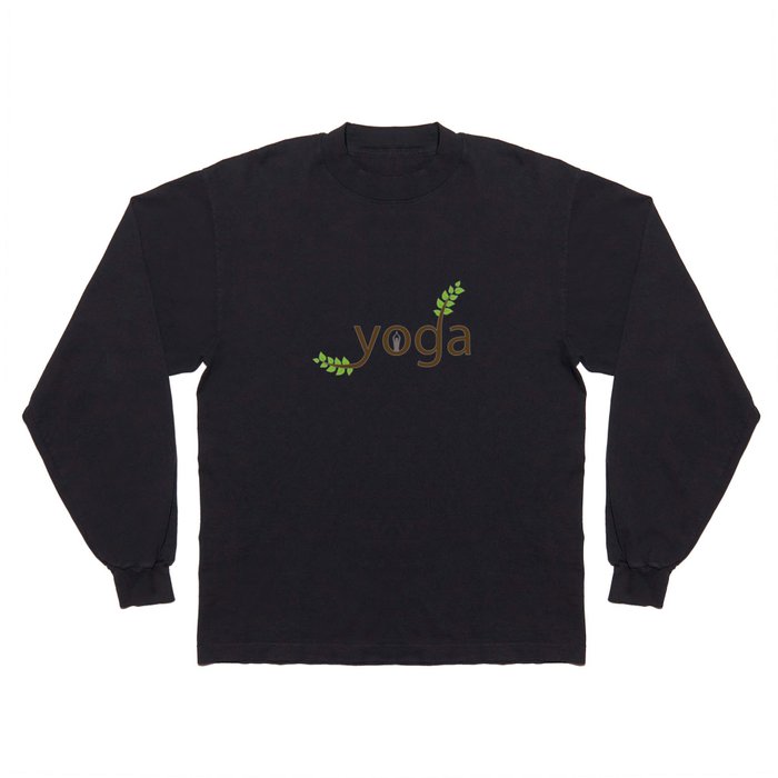 Yoga asana and green leaves typography Long Sleeve T Shirt