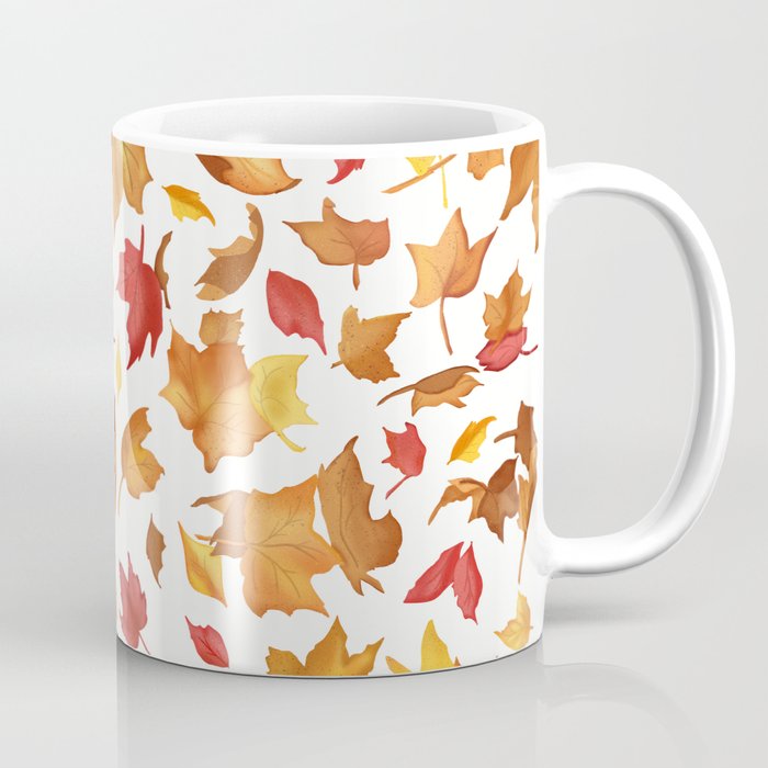 Fallen Autumn Leaves in White Coffee Mug