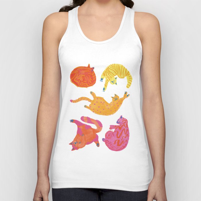 Sleepy Cozy Kitty Cats in Orange & Peach Tank Top