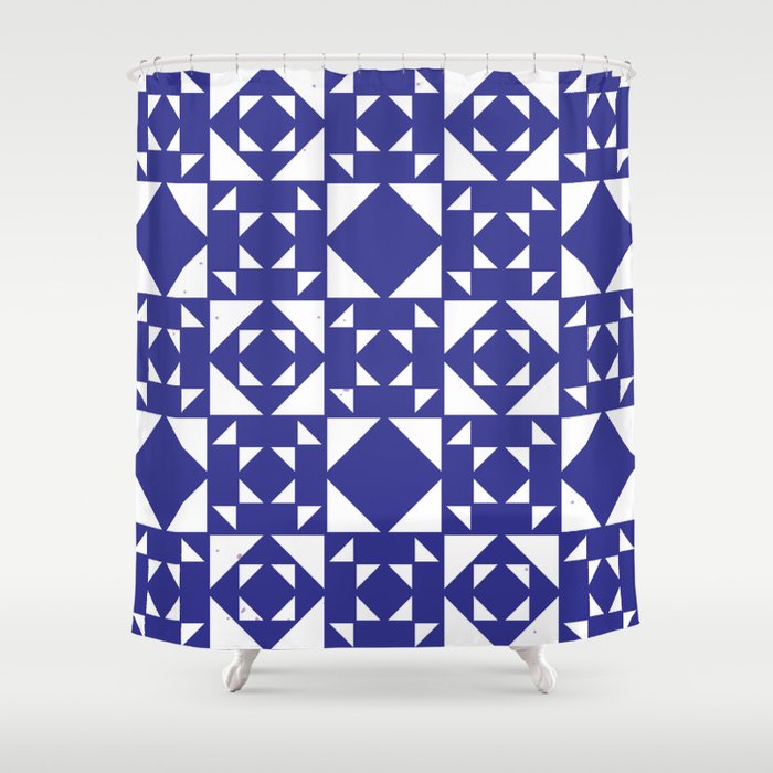 Navy Blue Retro Pattern Tiles Moroccan Art Shower Curtain