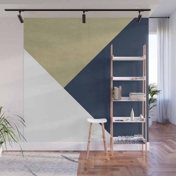 Gold Meets Navy Blue White Geometric 1 Minimal Decor Art