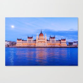 Budapest, Hungary parliament at night. Canvas Print