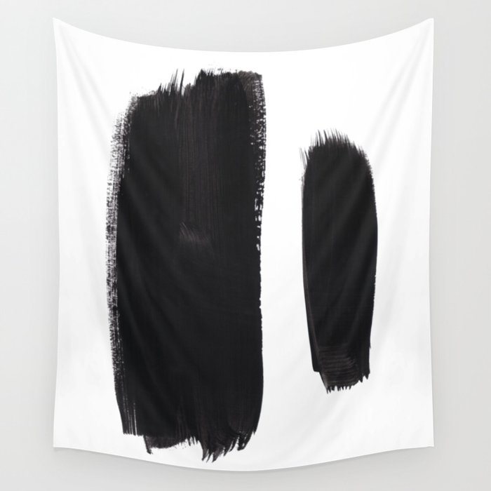 Black And White Minimalist Mid Century Abstract Ink Art Minimal Brush Strokes Black Color Block Wall Tapestry