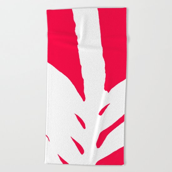 Missing White Fern on Bright Red Pink Fuchsia Beach Towel