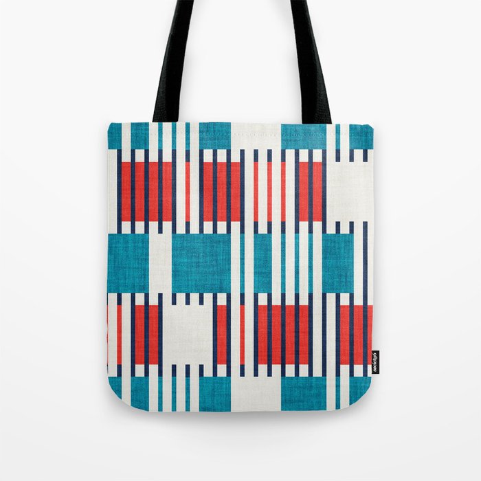 Bold minimalist retro stripes // midnight blue neon red and teal blue geometric grid  Tote Bag