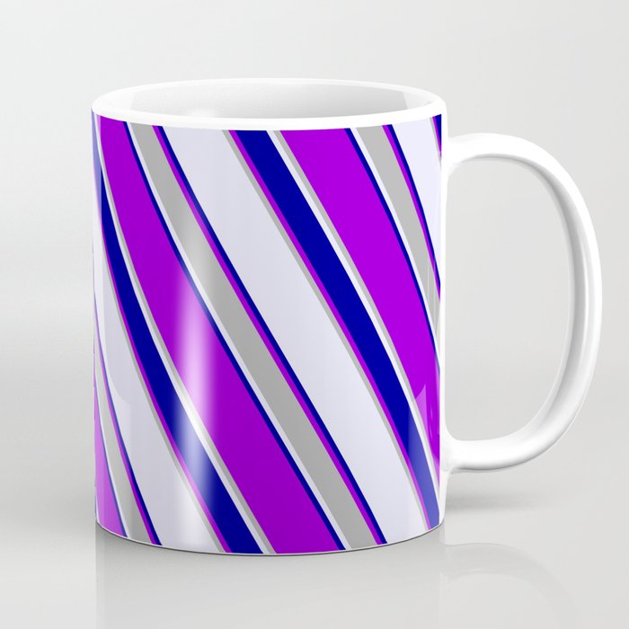 Lavender, Dark Blue, Dark Violet, and Dark Grey Colored Lined Pattern Coffee Mug