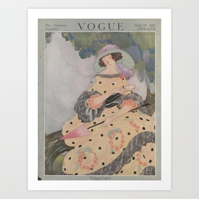 Vintage Fashion Magazine Cover Illustration July 1917 - Woman in Yellow Art Print