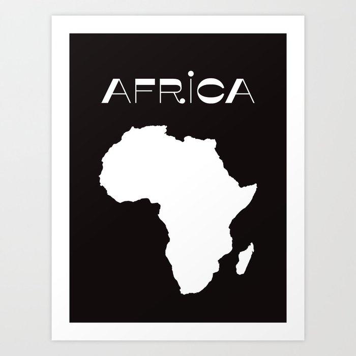 Map of Africa 70s Style Modern Minimalist Africa Map Ethnic Black and White Afrocentric Decor Art Print