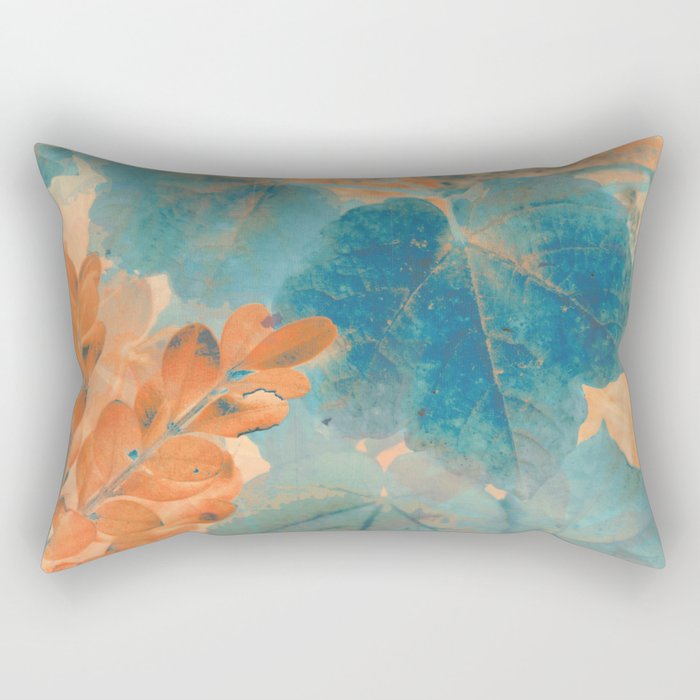 Blue and Orange Autumn Leaves Rectangular Pillow