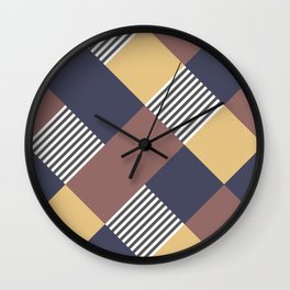 Diamond Plaid Stripes Harlequin Purple Violet Yellow Gray Grey White Wall Clock