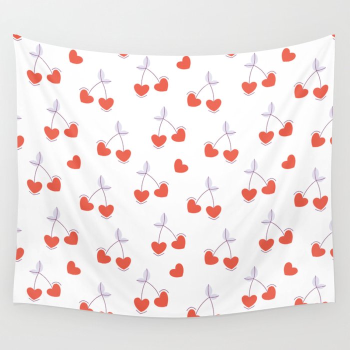 Heart cherries pattern Wall Tapestry