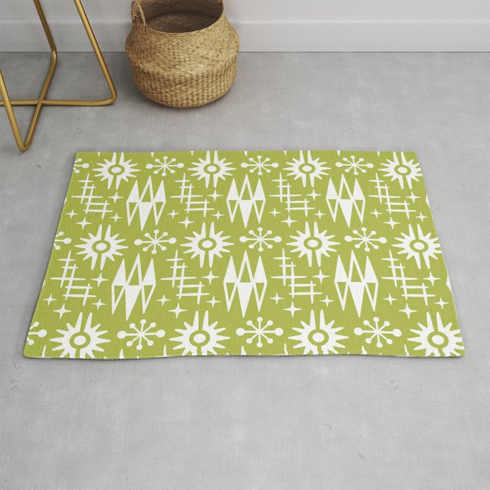 Mid Century Modern Atomic Space Age Pattern Olive Green Rug