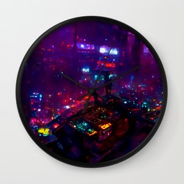 Postcards from the Future - Cyberpunk Cityscape Wall Clock