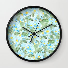 blue Cineraria  Pericalis  flowers painting pattern Wall Clock | Blue, Summer, Nature, Vintage, Green, Florist, Simple, Watercolor, Painting, Pericalis 