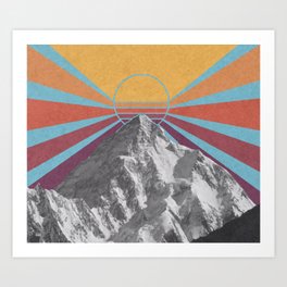 Retro Mountain Sunburst / K2 Art Print