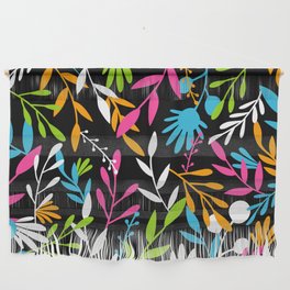 Floral seamless bright pattern design with colorful leaf element. Black background Wall Hanging