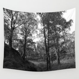  Scottish Highlands Spring Birch Woodland in Black and White Wall Tapestry