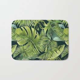 Lush Green Monstera And Palm Leaf Pattern Bath Mat