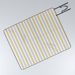 Yellow And Charcoal Black Stripes On White Vintage Stripe Pattern Aesthetic Picnic Blanket