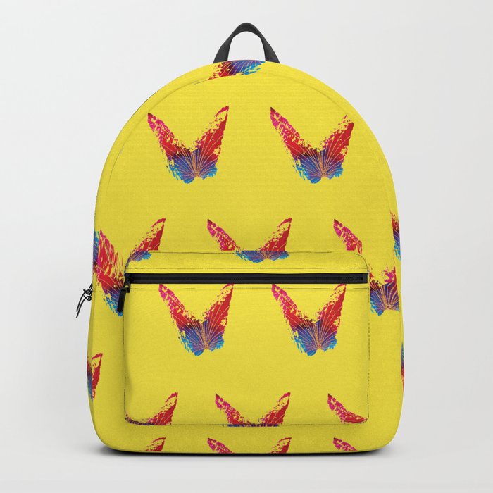 Abstract red and blue butterfly with fan and yellow background Backpack