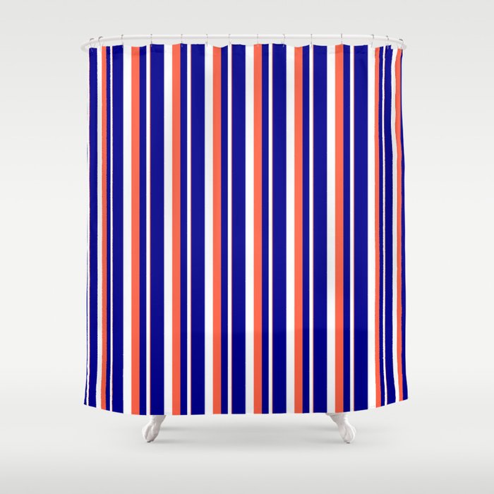 Red, White, and Dark Blue Colored Stripes Pattern Shower Curtain
