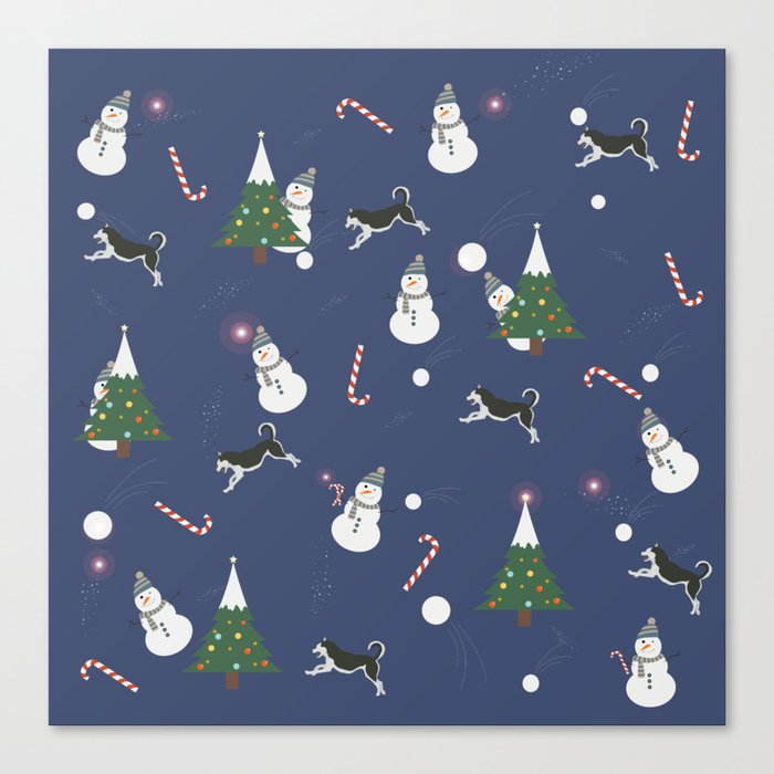 Nordic Christmas Party with Siberian Huskies Canvas Print