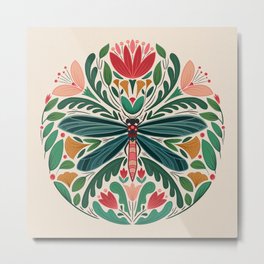 Dragonfly Folk Design Metal Print | Curated, Careycopeland, Bohemian, Hand Drawn, Boho, Floral, Scandinavian, Maximalist, Digital, Stylized 
