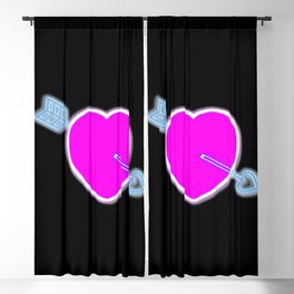 Neon pink love heart and blue arrow Blackout Curtain