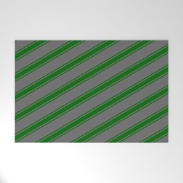 [ Thumbnail: Dim Grey and Dark Green Colored Stripes Pattern Welcome Mat ]
