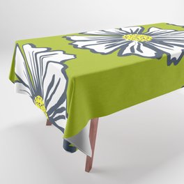 Retro Modern Spring Daisy Flowers On Green Tablecloth