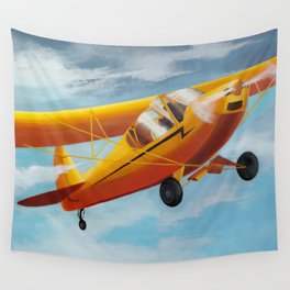 Yellow Plane, Blue Sky Wall Tapestry