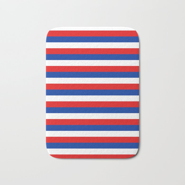 blue and white striped bath mat