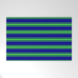 [ Thumbnail: Dark Blue and Lime Green Colored Stripes/Lines Pattern Welcome Mat ]