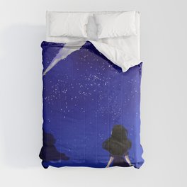 Behold the Galaxy - Anime Girl looking at the Stars Comforter