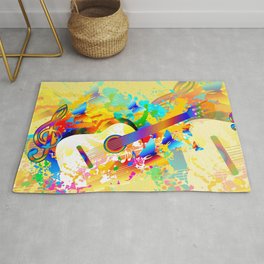 Music instruments colorful painting, guitar, treble clef, butterfly Area & Throw Rug