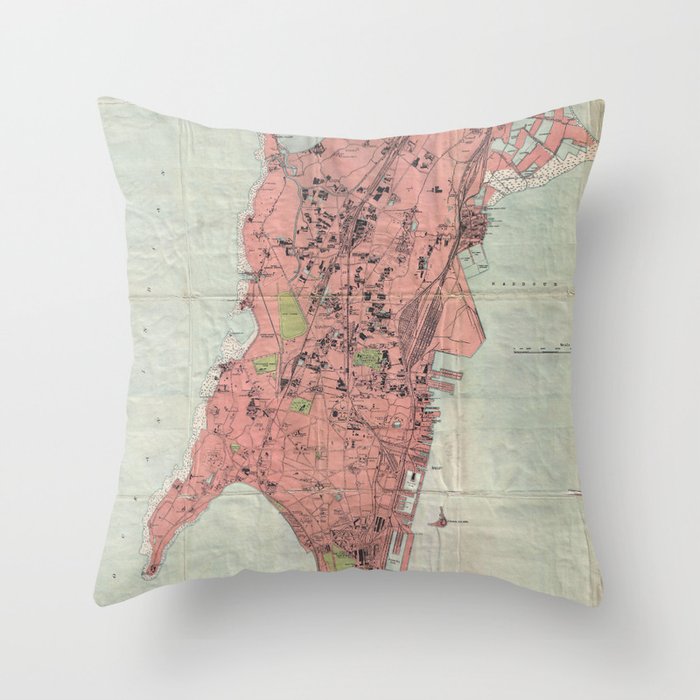 Vintage Map of Bombay India (1895) Throw Pillow