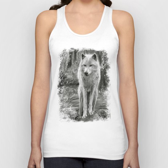 White Wolf in the Forest Unisex Tank Top