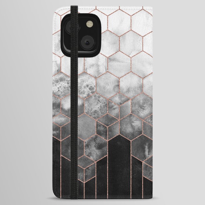 Cubes of Rose Gold - Midnight Black Nights Geometric iPhone Wallet Case