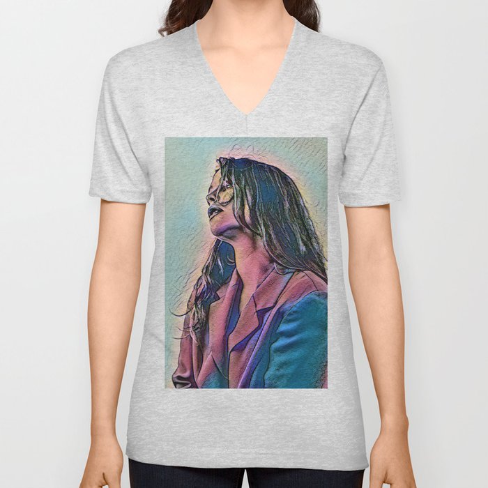 A worried woman - artistic illustration design V Neck T Shirt
