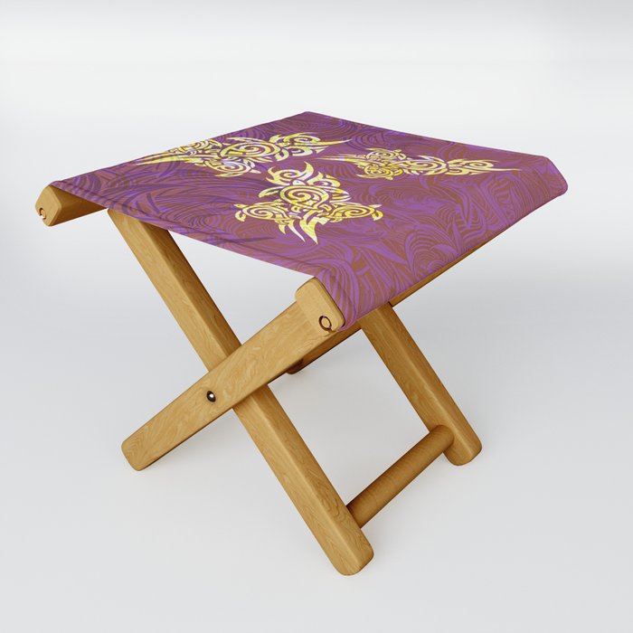 Golden Turtles  And Abstract Waves Folding Stool