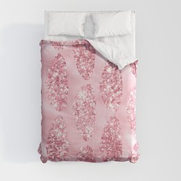 Pink Glitter Tropical Palm Leaves Pattern Comforter