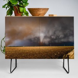 The Wind and the Dirt - Tornado Churns Up Dust Over Open Field on Stormy Spring Day in Texas Credenza